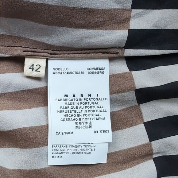 Marni Striped Brown and Black Shift Short Sleeves 💯 Silk Dress 42 - Picture 10 of 14